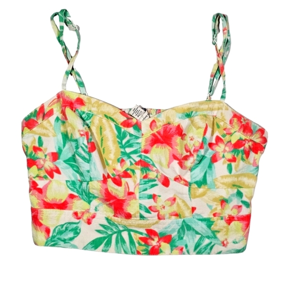 American Eagle Floral Crop Tank Top Size X Small Green Yellow - Picture 1 of 3